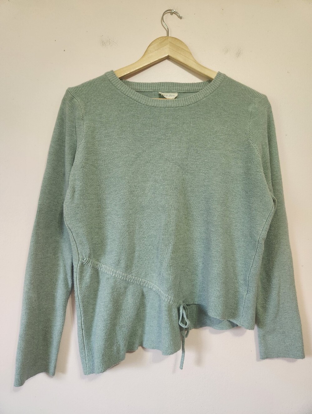143 Story Sage Green Ribbed Asymmetrical Tie Hem Crewneck Sweater Tag 3X Fits L